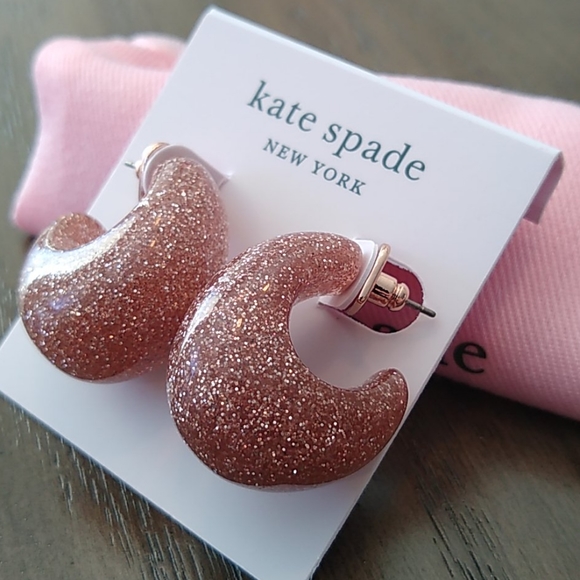NEW Kate Spade Glitter Huggie Earrings in Gold - Picture 6 of 8